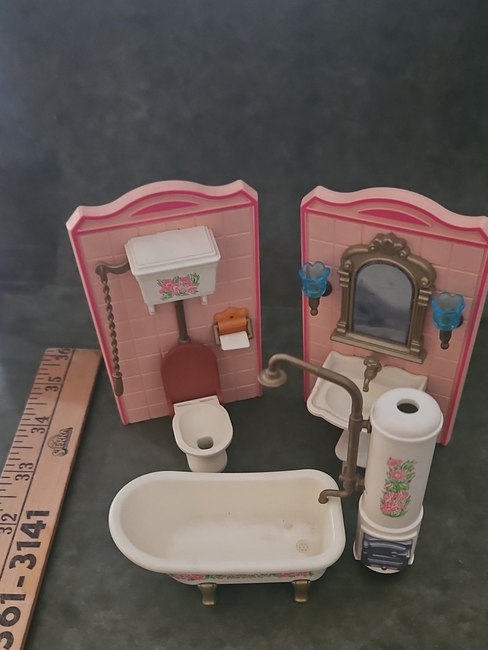 Pink Floral Dollhouse Bathroom Set - Home Bath Accessories